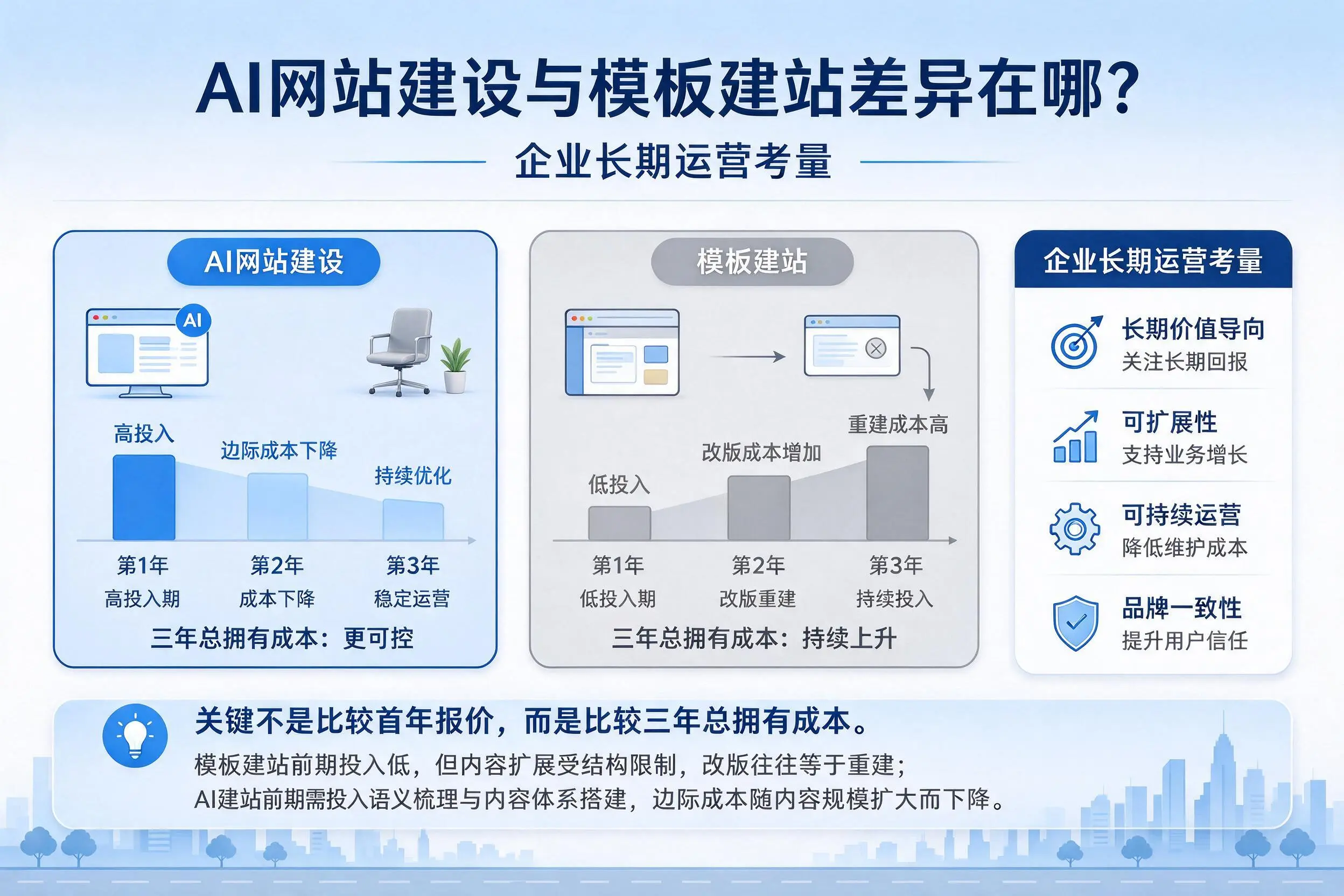 AI网站建设与模板建站差异在哪？邢台企业长期运营考量