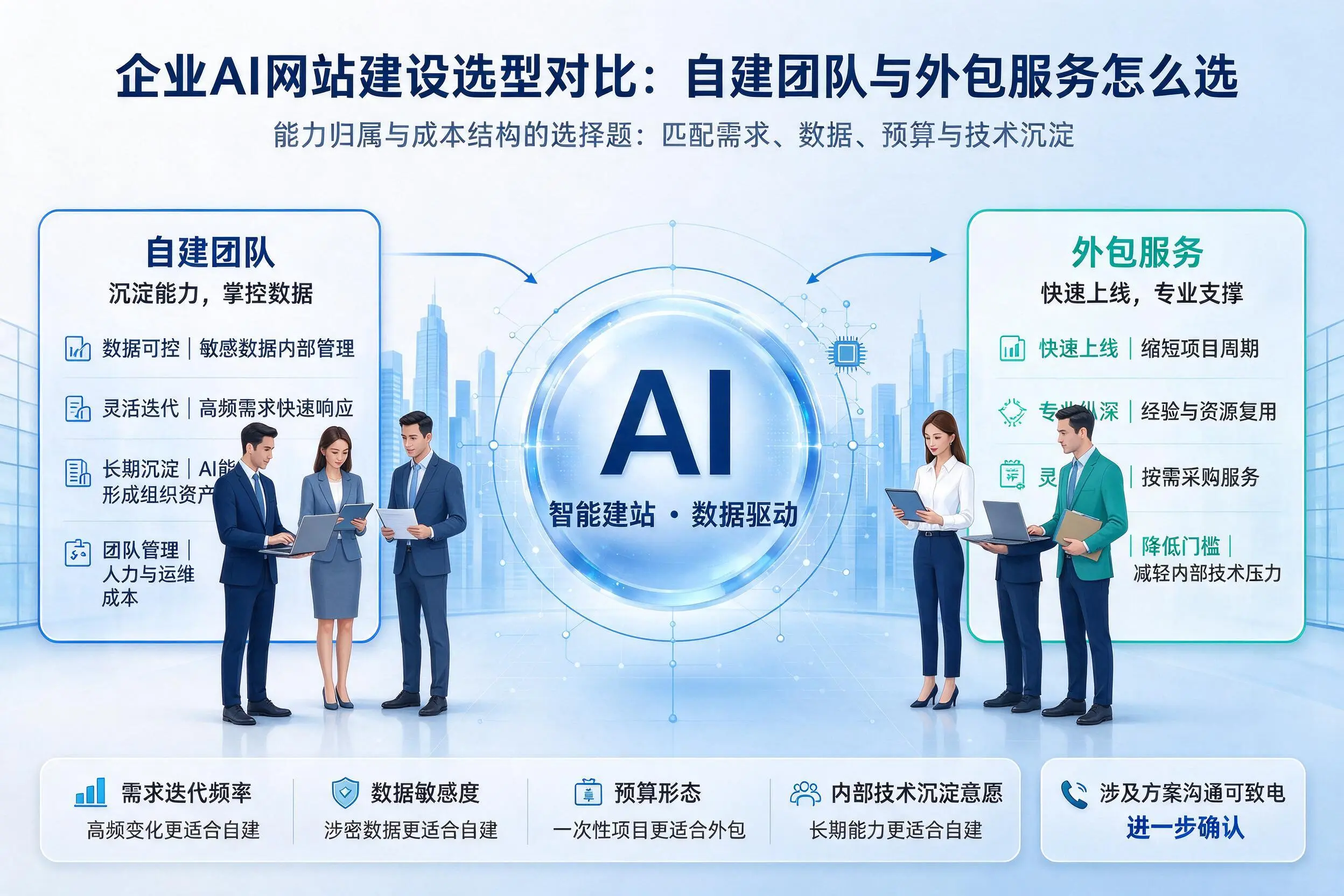 邢台企业AI网站建设选型对比：自建团队与外包服务怎么选